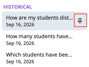 Screenshot of a conversation item in the history sidebar highlighting the pin icon.