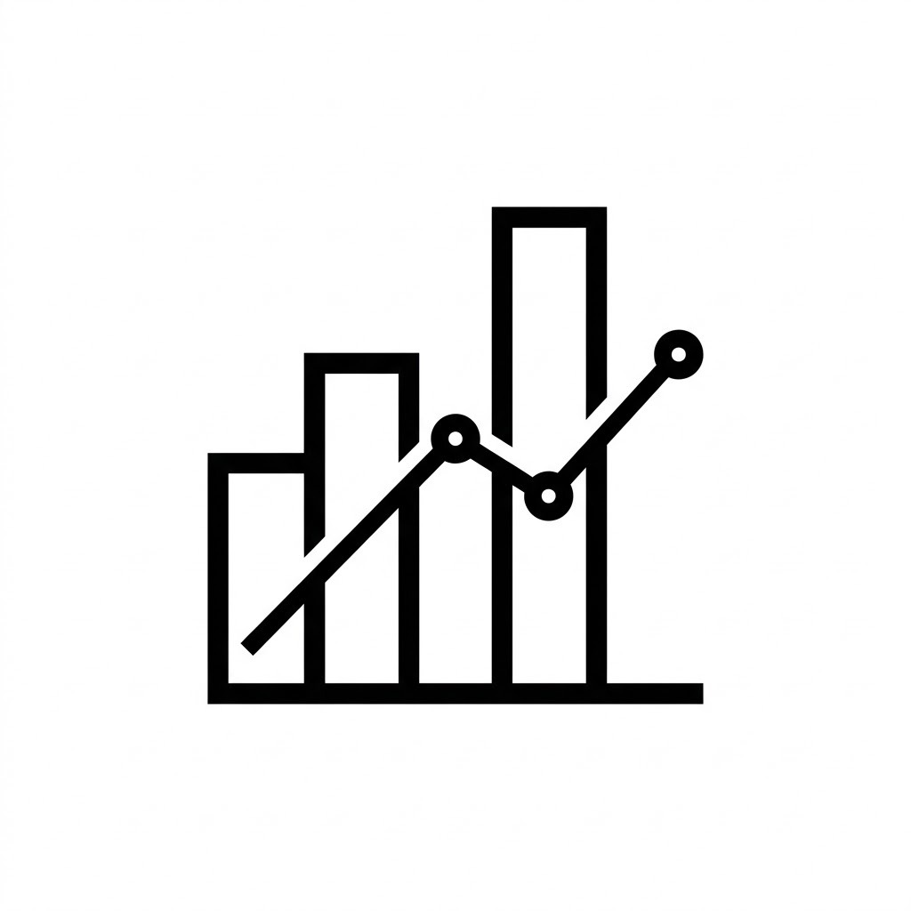 A strictly black and white line-art graphic icon representing data or charts, with no blue or other color.