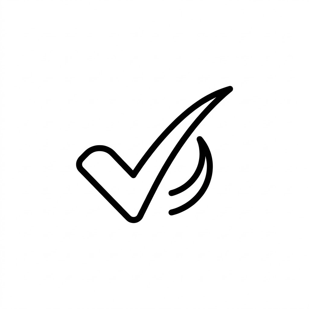 A strictly black and white line-art graphic icon representing taking action or completing a task, with no blue or other color.